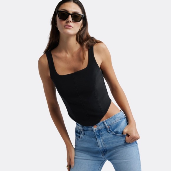 Open Edit Crepe Corset Top Black Square Neck Cropped Tank Size M NWT Sold Out - Picture 2 of 7